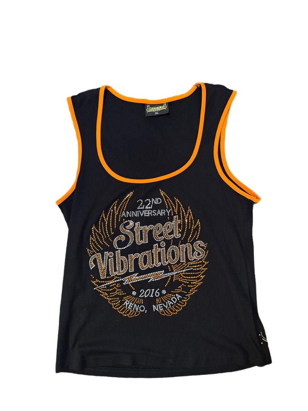 Street Vibrations Black Tank with Orange Trim